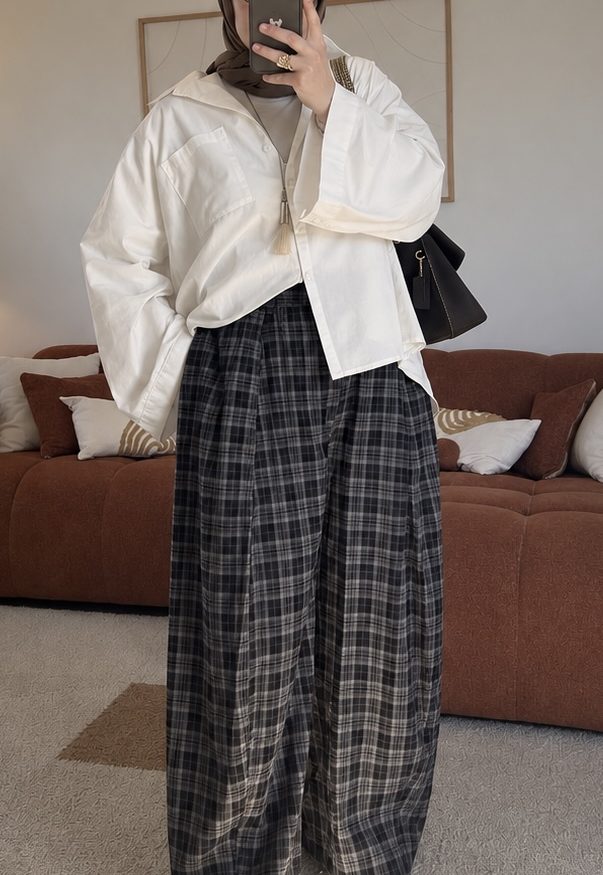 Pantalon bouffant à carreaux | noir