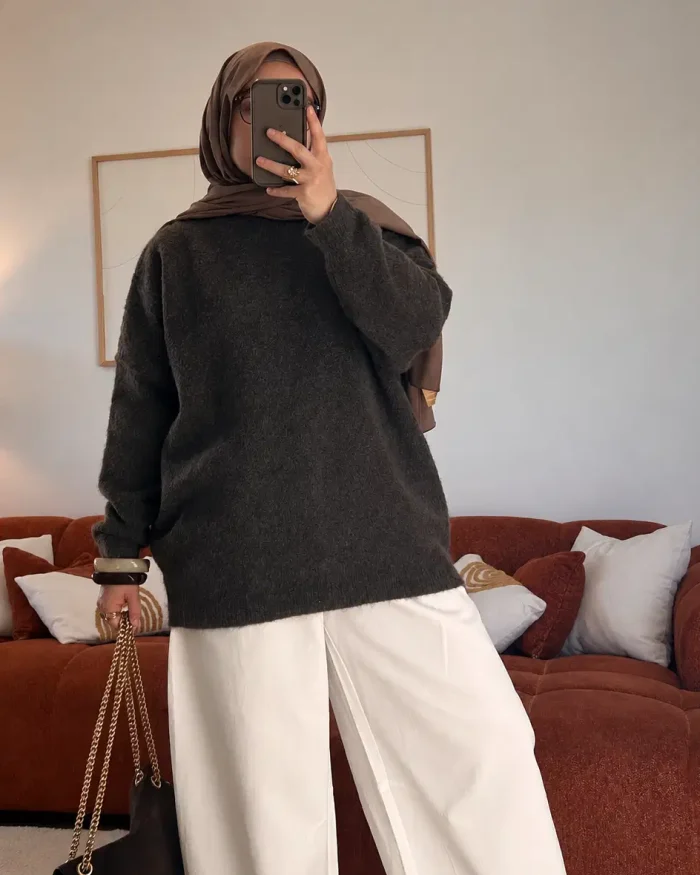 Pull décontracté en laine mélangée | Marron